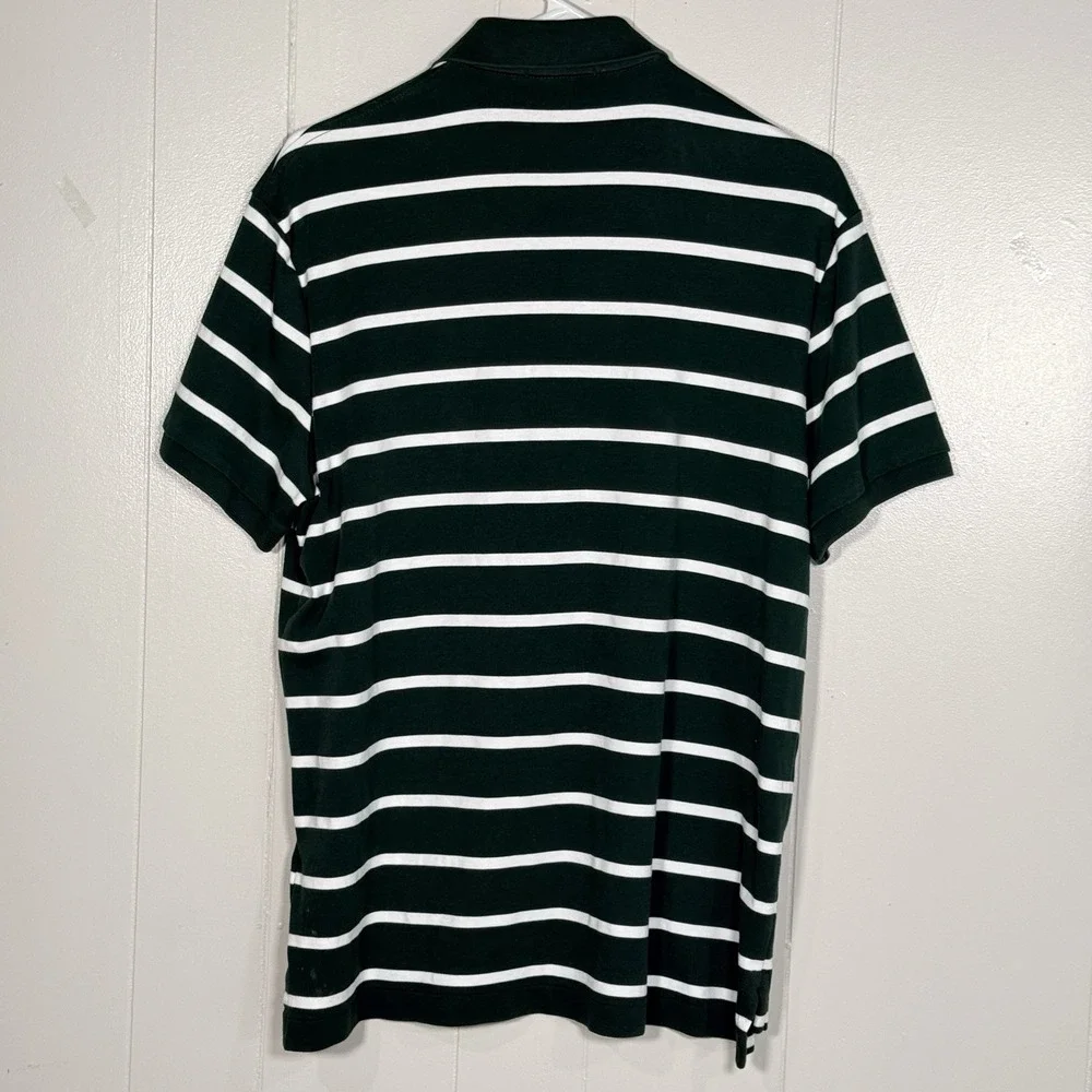 Polo Ralph Lauren Polo Shirt Mens M Green White Stripe Red Pony 100% Cotton Soft